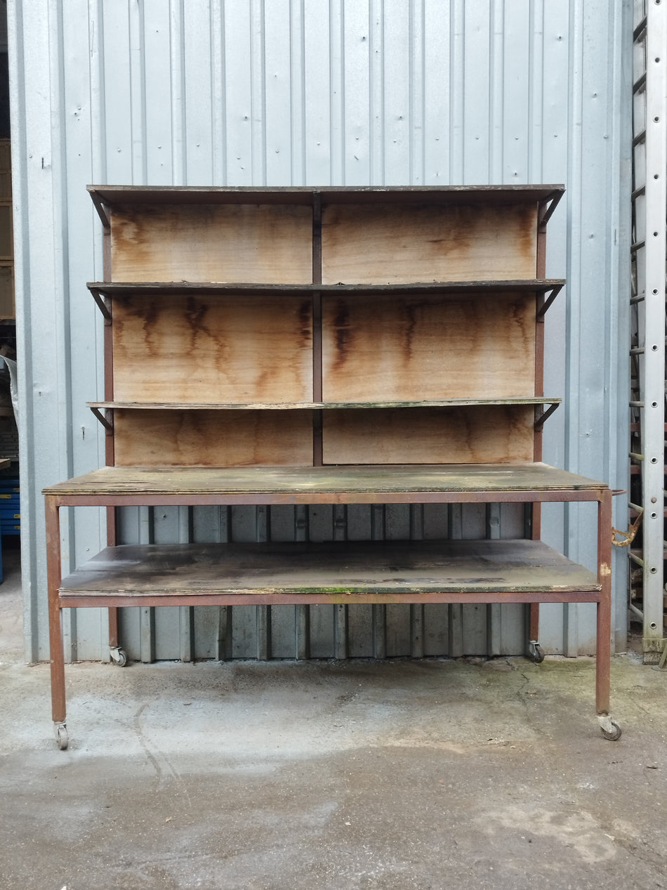 Mobiele metalen werktafel met multiplexplaten - 200x100 cm