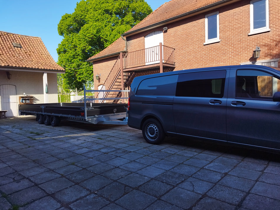 Te HUUR - Henra PL35 geremde aanhangwagen MTM 3500kg - laadruimte => 702x248 cm (rijbewijs BE)