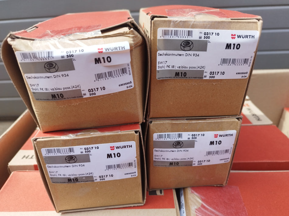 Zeskantmoer M10 - DIN 934 - verzinkt - 500 stuks - Wurth