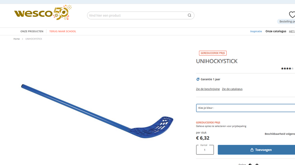 Wesco UNIHOCKYSTICK - FLOORBALL - 12 blauw + 12 geel - NIEUW